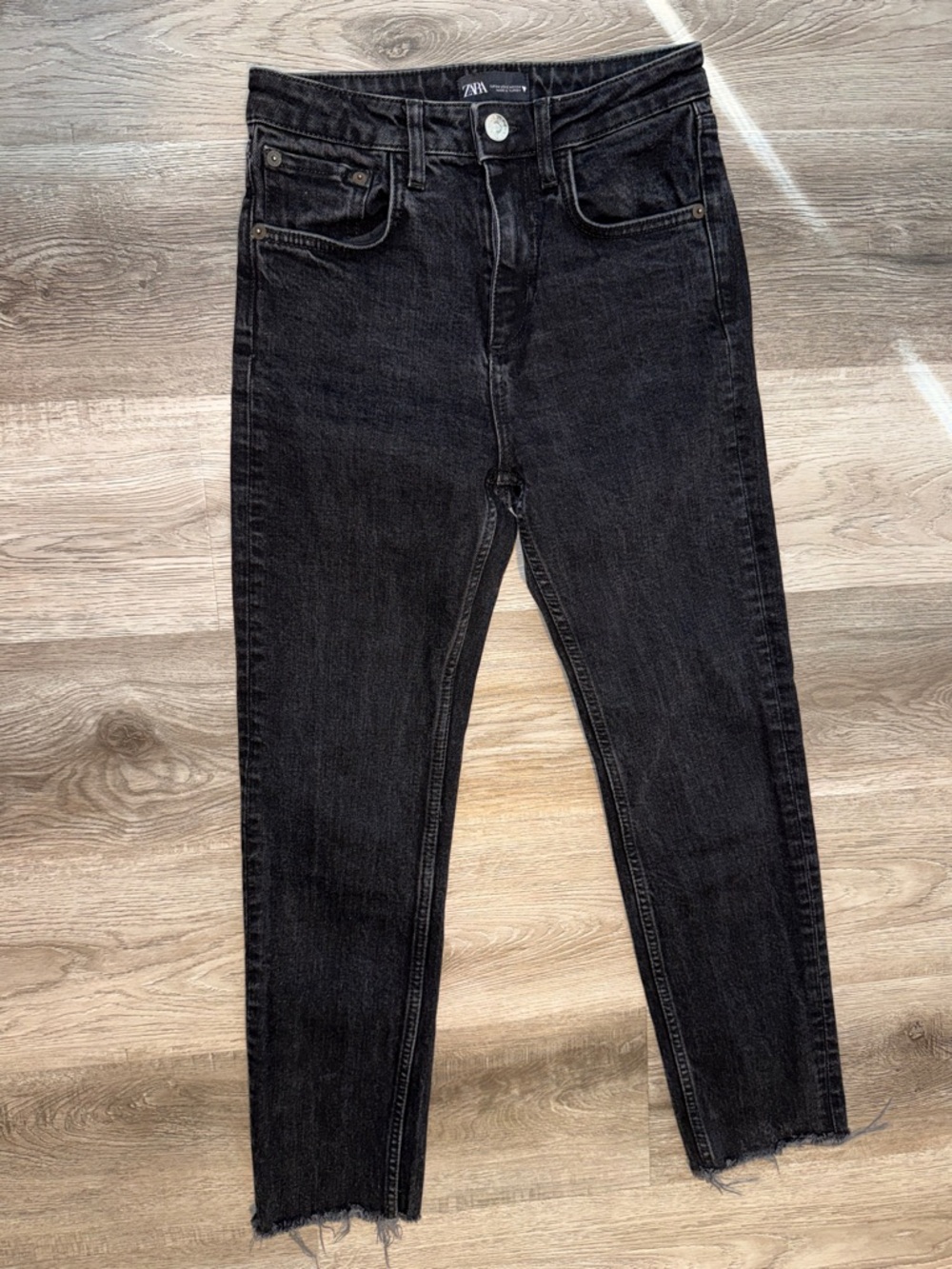 Zara Women's Washed Black Straight Leg Jeans
